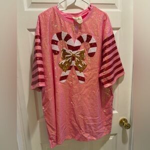 Fantastic Fawn Pink Sequin Candy Cane T-Shirt Dress